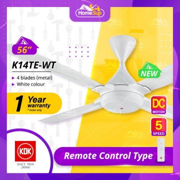 KDK K14TE-WT (56″) 3 speed Remote Control Type DC Motor Ceiling Fan - White, 4 Metal blade DC4 Series